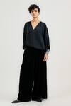 Shop_Ott_Black Silk, Velvet Pleated Palazzo _at_Aza_Fashions
