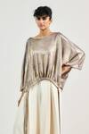 OTT_Gold Jersey Boat Neck Laidback Metallic Top _Online_at_Aza_Fashions