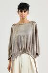 Buy_OTT_Gold Jersey Boat Neck Laidback Metallic Top _at_Aza_Fashions