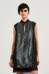 Buy_OTT_Black Viscose, Georgette Sequins Keyhole Neck Jamawar Cocktail Dress _at_Aza_Fashions