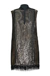 Buy_OTT_Black Viscose, Georgette Sequins Keyhole Neck Jamawar Cocktail Dress _Online_at_Aza_Fashions