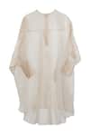 Ott_Ivory Silk Satin, Organza Embroidery Split V-neck Kantha Tunic _Online_at_Aza_Fashions