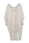 Buy_OTT_Ivory Silk Satin, Organza V-neck Crystal V Asymmetrical Tunic _Online_at_Aza_Fashions