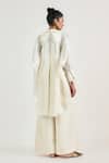 Shop_OTT_Ivory Silk Satin, Organza V-neck Crystal V Asymmetrical Tunic _at_Aza_Fashions