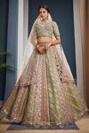 Buy_Samyukta Singhania_Multi Color Net Sequins, Embroidery Round Neck Lehenga Set_at_Aza_Fashions