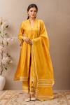 Buy Naintara Bajaj Mustard Chanderi Sequins V-neck Embroidered Kurta Set at Aza Fashions Buy_Naintara Bajaj_Mustard Chanderi Sequins V-neck Embroidered Kurta Set_at_Aza_Fashions