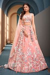 Buy_Samyukta Singhania_Peach Net Tassels, Sequins, Embroidery Floral Lehenga Set _at_Aza_Fashions