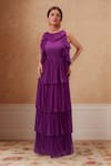 Buy_Samyukta Singhania_Purple Layered Ruffle Maxi Dress _at_Aza_Fashions
