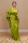 Buy_Samyukta Singhania_Green One Shoulder Ruffled Maxi Dress _at_Aza_Fashions