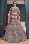 Buy_Samyukta Singhania_Lavender Net Sequins, Embroidery V-neck Lehenga Set _at_Aza_Fashions