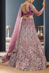 Shop_Samyukta Singhania_Lavender Net Sequins, Embroidery V-neck Lehenga Set _at_Aza_Fashions