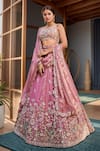 Buy_Samyukta Singhania_Pink Net Embroidery Lehenga Set_at_Aza_Fashions