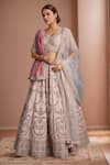 Buy_Samyukta Singhania_Peach Silk, Organza Beads, Sequins, Embroidery Lehenga Set _Online