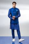 Buy_BUBBER COUTURE_Cobalt Blue Chaniya Silk Bundi _Online_at_Aza_Fashions