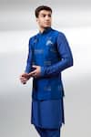 BUBBER COUTURE_Cobalt Blue Chaniya Silk Bundi _at_Aza_Fashions
