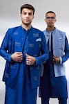 BUBBER COUTURE_Cobalt Blue Chaniya Silk Bundi _Online