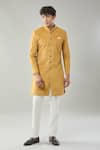 Buy_Arihant Rai Sinha_Yellow Swad Velvet Sherwani And White Pollo Pant _at_Aza_Fashions
