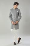 Buy_Arihant Rai Sinha_Gray Grey Swad Velvet Semi Indo Sherwani Set _at_Aza_Fashions