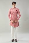 Buy_Arihant Rai Sinha_Red Swad Velvet Semi Indo Sherwani Set _at_Aza_Fashions