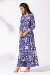 Thee Modern Roots_Blue Floral A-line Kurta Set _Online_at_Aza_Fashions
