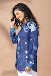 Thee Modern Roots_Navy Ink Blue Floral Print Shirt _Online_at_Aza_Fashions
