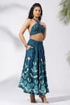 Thee Modern Roots_Teal Blue Abstract Print Skirt Set _Online_at_Aza_Fashions