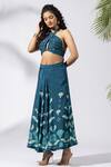Shop_Thee Modern Roots_Teal Blue Abstract Print Skirt Set _Online_at_Aza_Fashions