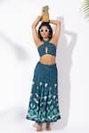 Buy_Thee Modern Roots_Teal Blue Abstract Print Skirt Set 