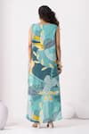 Shop_Thee Modern Roots_Teal Cotton Round Neck Floral Print Blue Flared Dress _at_Aza_Fashions
