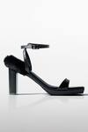 Signature Sole Black Noir Fur Trim Block Heel Sandals Online at Aza Fashions Signature Sole_Black Noir Fur Trim Block Heel Sandals _Online_at_Aza_Fashions