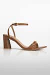 Buy_Signature Sole_Brown Mocha Luxe Gold Buckle Strap Heels _at_Aza_Fashions
