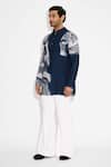 SHASHA GABA_Swirl Print Obsidian Blue Short Kurta _Online_at_Aza_Fashions