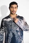 Shop_Shasha Gaba_Blue Tussar Ombre Swirl Print V Neck Kurta _Online_at_Aza_Fashions