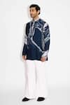 Shasha Gaba_Blue Tussar Morph Print Obsidian Short Kurta _Online_at_Aza_Fashions