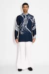 Shop_Shasha Gaba_Blue Tussar Morph Print Obsidian Short Kurta _Online_at_Aza_Fashions