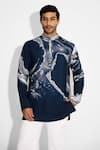 Buy_Shasha Gaba_Blue Tussar Morph Print Obsidian Short Kurta _at_Aza_Fashions