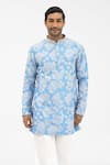 Buy_Shasha Gaba_Blue Polyester, Chanderi Embroidery Petal Grid Frost Kurta _at_Aza_Fashions