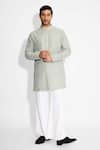 SHASHA GABA_Gray Hexagon Dots Embellished Ash Short Kurta _Online_at_Aza_Fashions