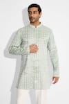 Buy_SHASHA GABA_Gray Hexagon Dots Embellished Ash Short Kurta _at_Aza_Fashions
