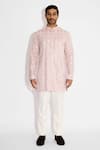 Shop_Shasha Gaba_Pink Satin, Tissue Embroidery Designer Light Rose Kurta _at_Aza_Fashions