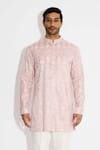 Buy_Shasha Gaba_Pink Satin, Tissue Embroidery Designer Light Rose Kurta _at_Aza_Fashions