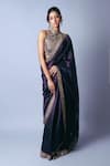Shop_PUNIT BALANA_Purple Baigani Classic Saree And Embroidered Blouse _at_Aza_Fashions