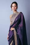 PUNIT BALANA_Purple Baigani Classic Saree And Embroidered Blouse _Online_at_Aza_Fashions