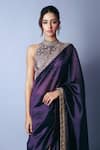 PUNIT BALANA_Purple Baigani Classic Saree And Embroidered Blouse _at_Aza_Fashions
