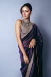 PUNIT BALANA_Purple Baigani Classic Saree And Embroidered Blouse _Online