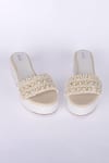 Shop_Fuchsia_White Designer Pearl Embellished Wedges _at_Aza_Fashions
