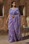 Buy_Geroo Jaipur_Mauve Hand Embroidered Tissue Saree Set _at_Aza_Fashions