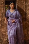 Buy_Geroo Jaipur_Mauve Hand Embroidered Tissue Saree Set _Online_at_Aza_Fashions