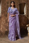 Geroo Jaipur_Mauve Hand Embroidered Tissue Saree Set _at_Aza_Fashions