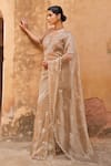 Geroo Jaipur_Gold Hand Embroidered Metallic Tissue Saree Set _Online_at_Aza_Fashions